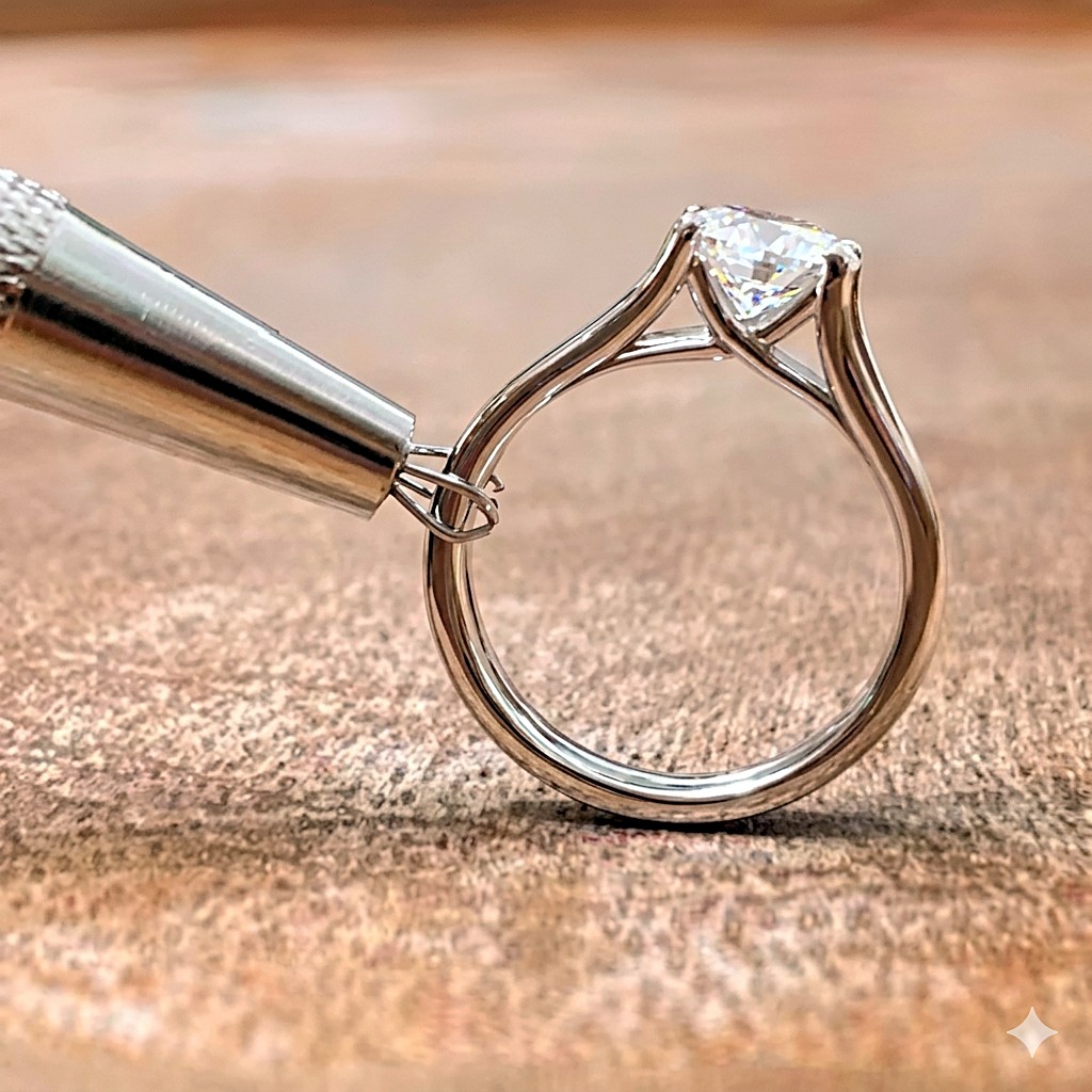 Derrick setting a diamond solitaire ring by hand