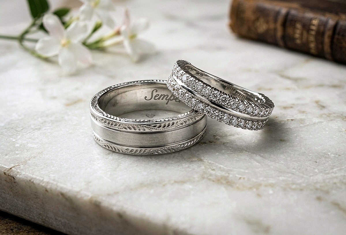 Hand-engraved his and hers wedding bands